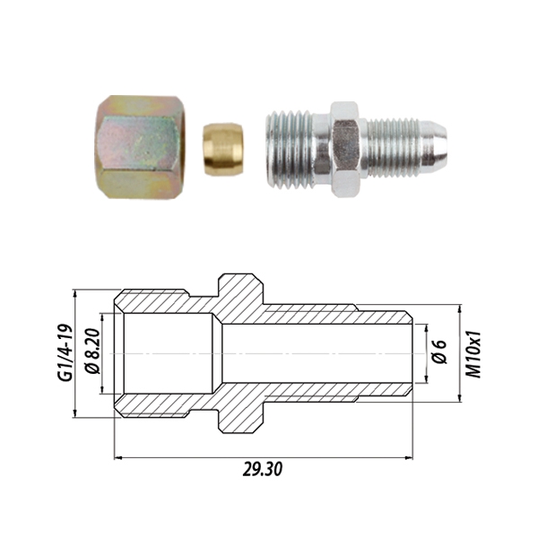 Переходник в сборе M10x1 / G1/4-19 метал