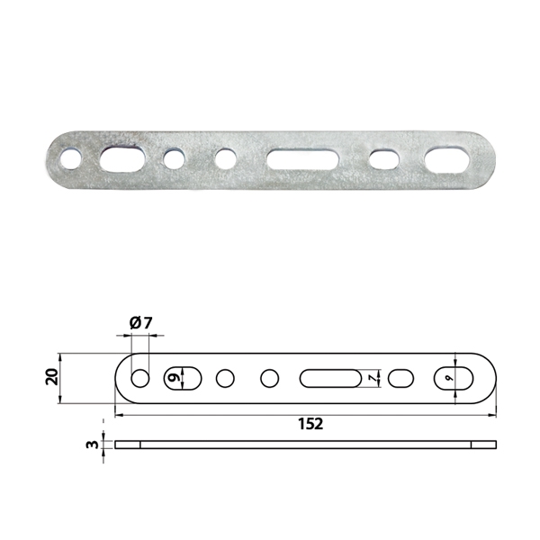 Кронштейн стальной 152 x 18 x 3,00 mm